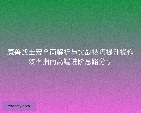 魔兽战士宏全面解析与实战技巧提升操作效率指南高端进阶思路分享